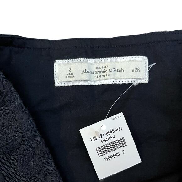 Y2K Abercrombie And Fitch Embroidered Mesh Mini Skirt 2 Navy Straight Preppy - Picture 5 of 7